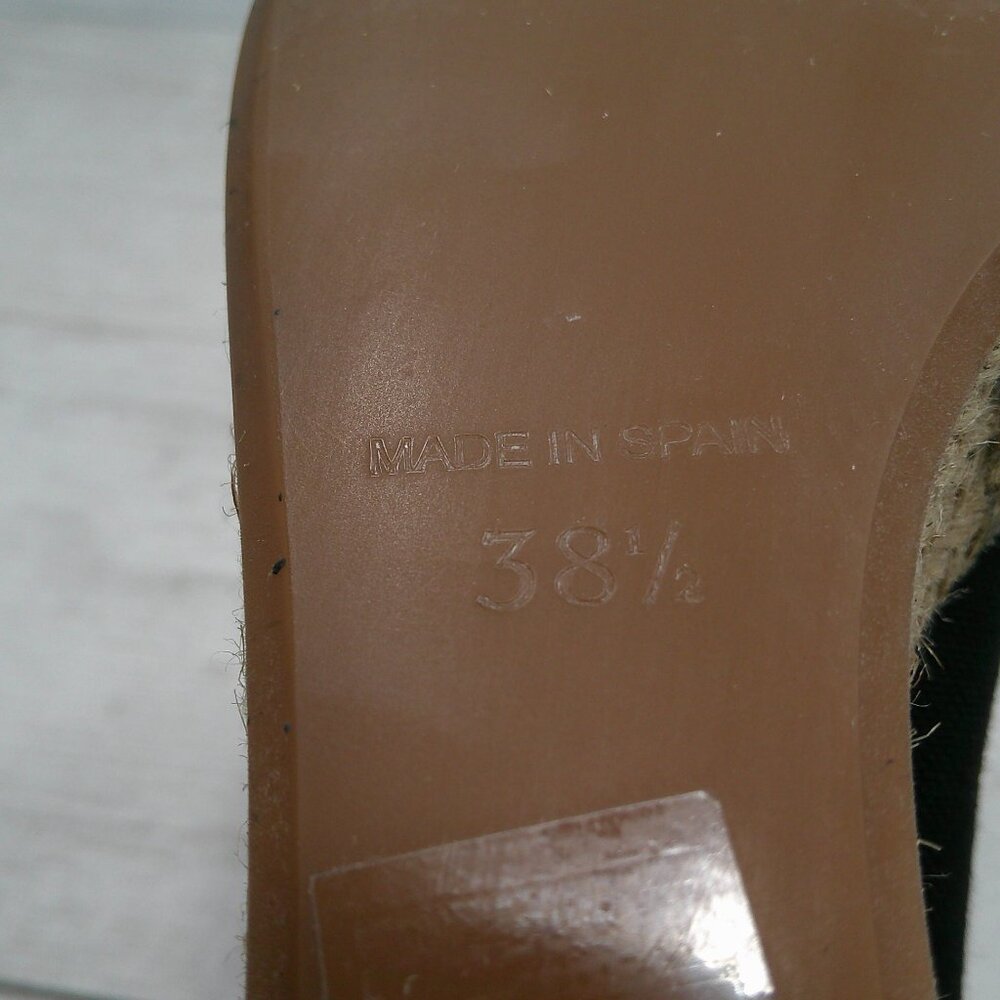Tory Burch Majorca Peep Toe Wedge Canvas Black Tan Espadrille SZ 38.5 | 8.5 M - Picture 5 of 12